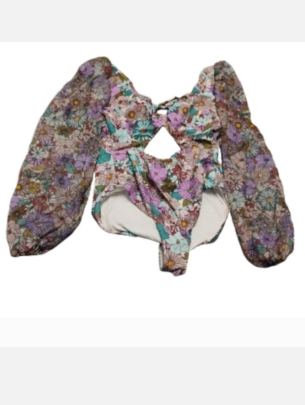 Swimsuits For All Front Tie Chiffon Sleeve Groovy Floral One Piece Sz 14D/DD